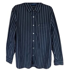 American Eagle Men’s Vintage Fit Navy White Striped Button Down Shirt XL/TG